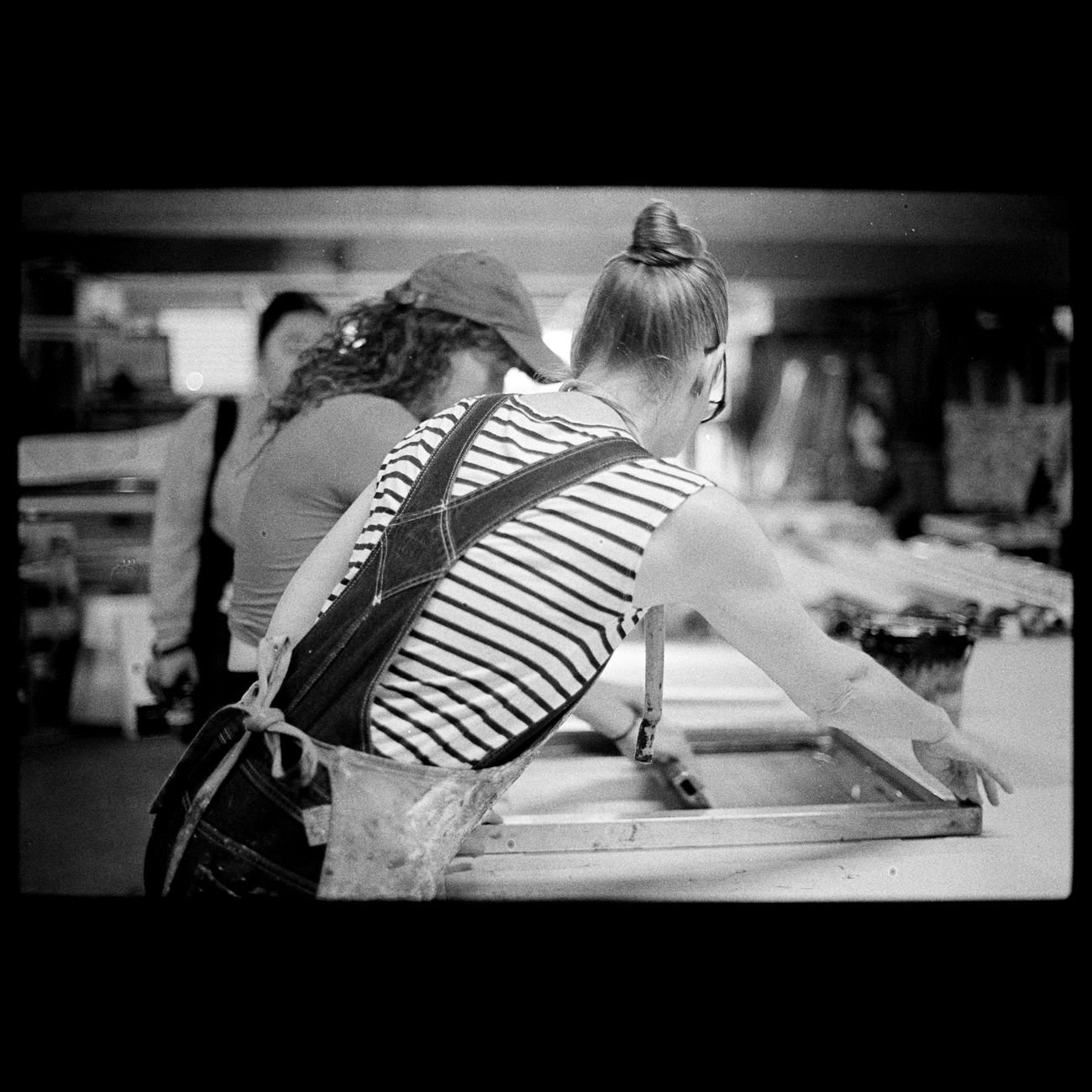 Artisans at a screen printing workshop